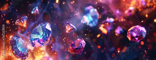 a bunch of different colored diamonds flying through the air