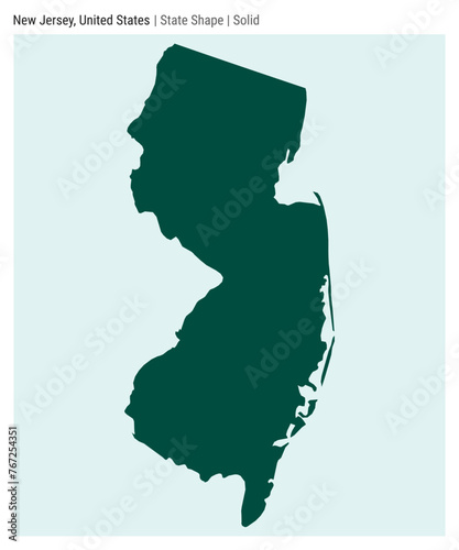 New Jersey, United States. Simple vector map. State shape. Solid style. Border of New Jersey. Vector illustration.