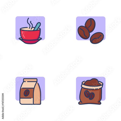 Coffee line icoon set. Cup of hot drink, pack and stack with coffee beans. Beverage or breakfast concept. Vector illustration symbol element for web design and apps photo
