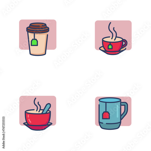 Hot drinks line icoon set. Cup of tea, hot chocolate, coffee, takeaway drink. Beverage or breakfast concept. Vector illustration symbol element for web design and apps