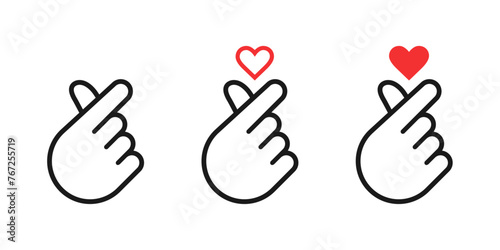 Hands making mini heart symbol icon. Mini finger heart line icons set. Hand with love icon vector illustration