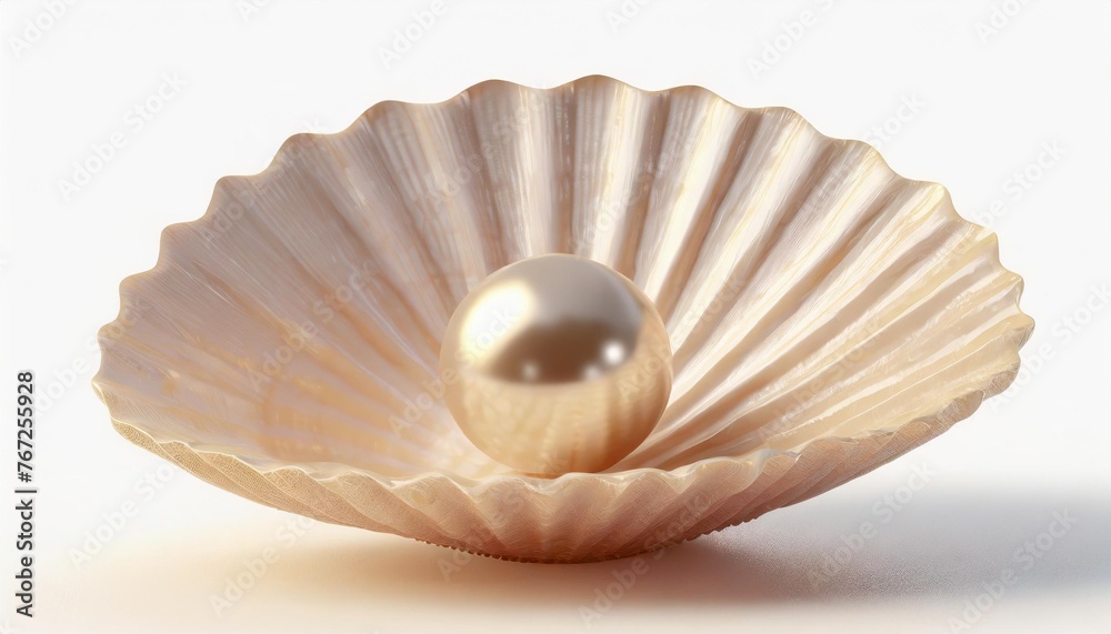 3d white shell with pearl isolated onwhite background 3d white shell with pearl isolated onwhite background