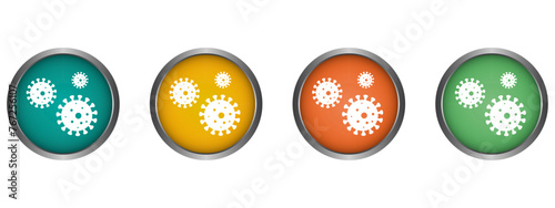 Virus hygiene vector icon metal edge, flat design round web button isolated