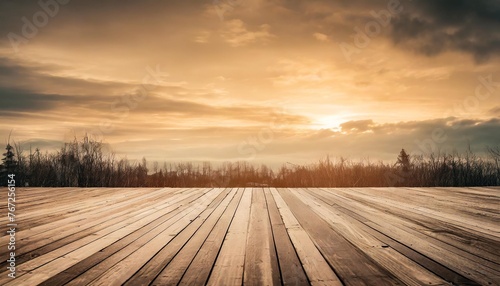 scary horror background with empty wooden deck
