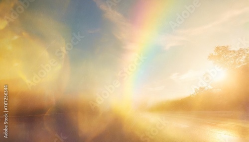 film texture distressed background with rainbow leak overlay effect abstract grunge weathered texture with noise scratches and colourful prism lens flare stained smudged dusty backdrop © Heaven