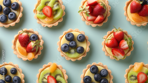 Mini fruit tarts with fresh fruit from overhead © nebari