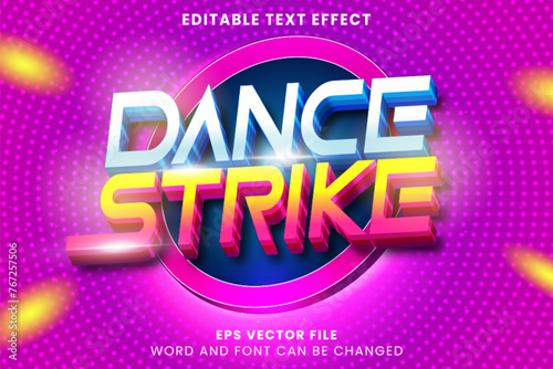 Dance neon glow 3d editable vector text effect