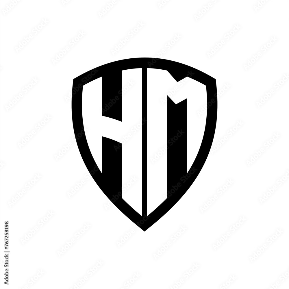 HM monogram logo with bold letters shield shape with black and white color design HM monogram logo with bold letters shield shape with black and white color design