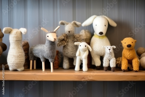 collection of handmade toys. knitted goods, felted wool and cotton stitched animals. © Irina