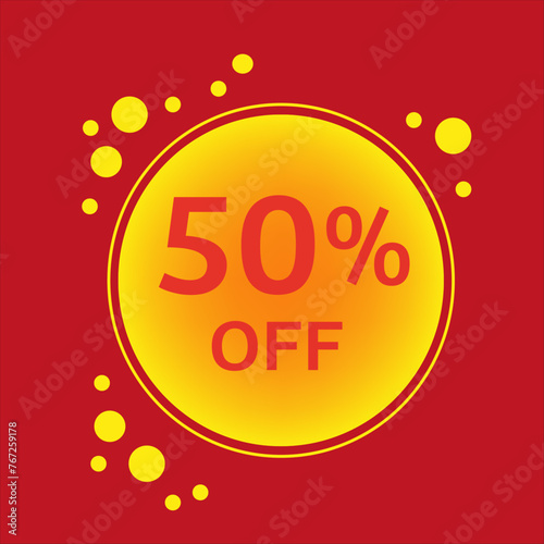 50% off yellow circle with polka dots for sale with red background yellow shape up to 50% discount icon vector