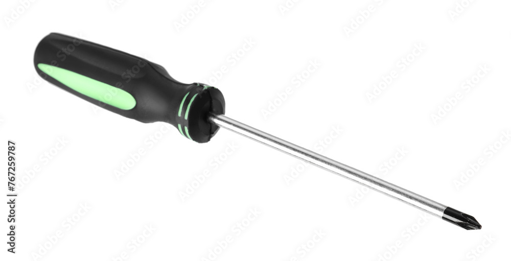 One screwdriver with color handle isolated on white One screwdriver with color handle isolated on white