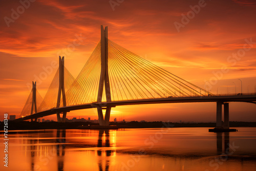 Spectacular Sunset View of Bhumibol Bridge, the Industrial Ring Road Bridge in Thailand © Nellie
