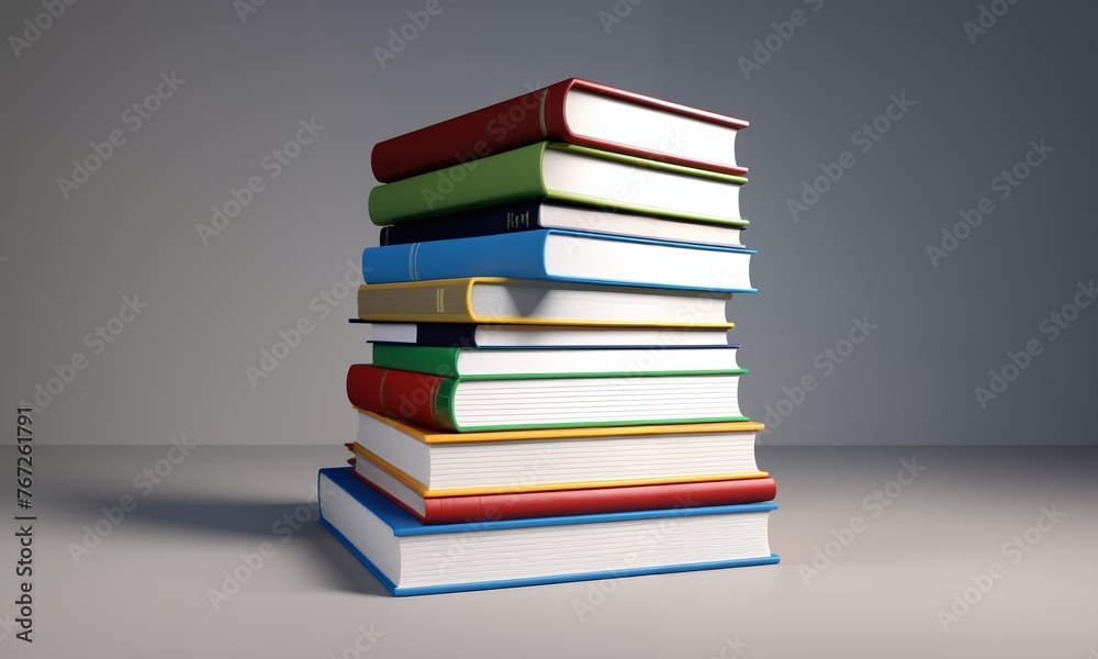3d rendering of a stack of books on a gray background. 3d rendering of a stack of books on a gray background.