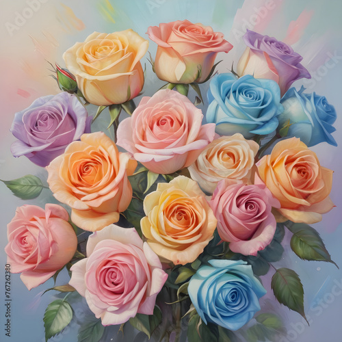 Bouquet of pastel colored roses vintage style