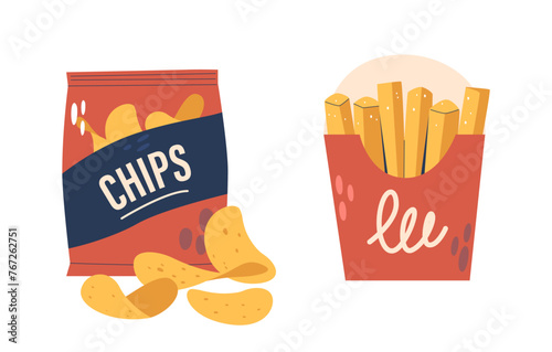 Potato Chips Are Thin, Crispy Seasoned Slices. Fries Are Cut Potatoes, Deep-fried Until Golden, Offering A Soft Interior