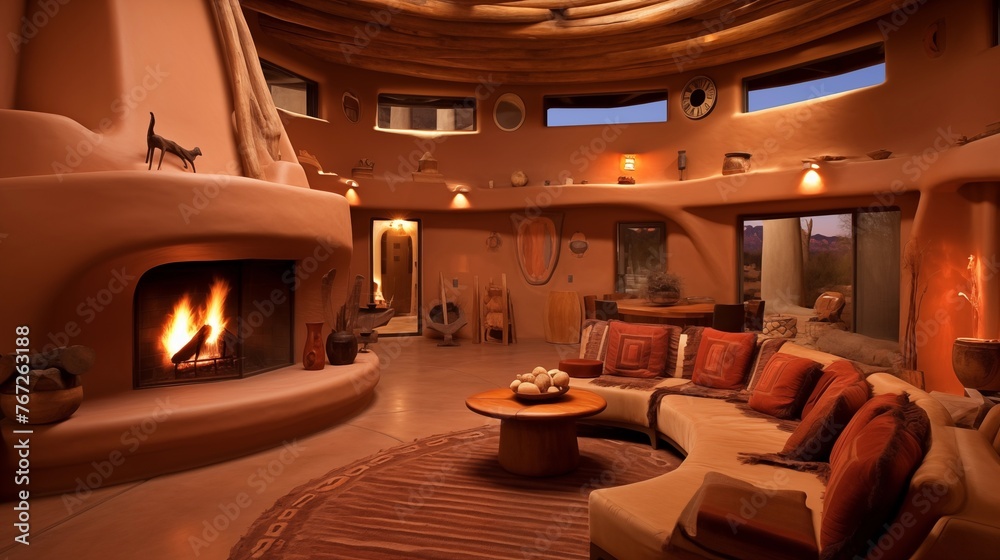 Southwest adobe home with viga ceilings and kiva fireplaces. Southwest adobe home with viga ceilings and kiva fireplaces.