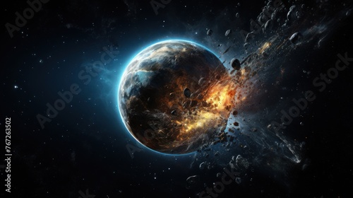 Interstellar drama: Space collision between a satellite and an asteroid.