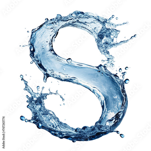 Letter S made of water splash, on transparent background