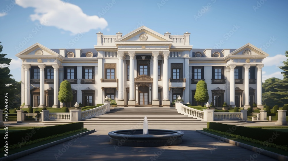 Stately Georgian mansion with symmetrical facades and classical columns.