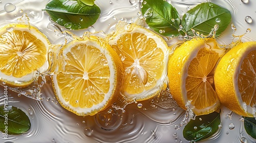 Fresh lemon and splash. Creative fruits composition. Created with Generative AI