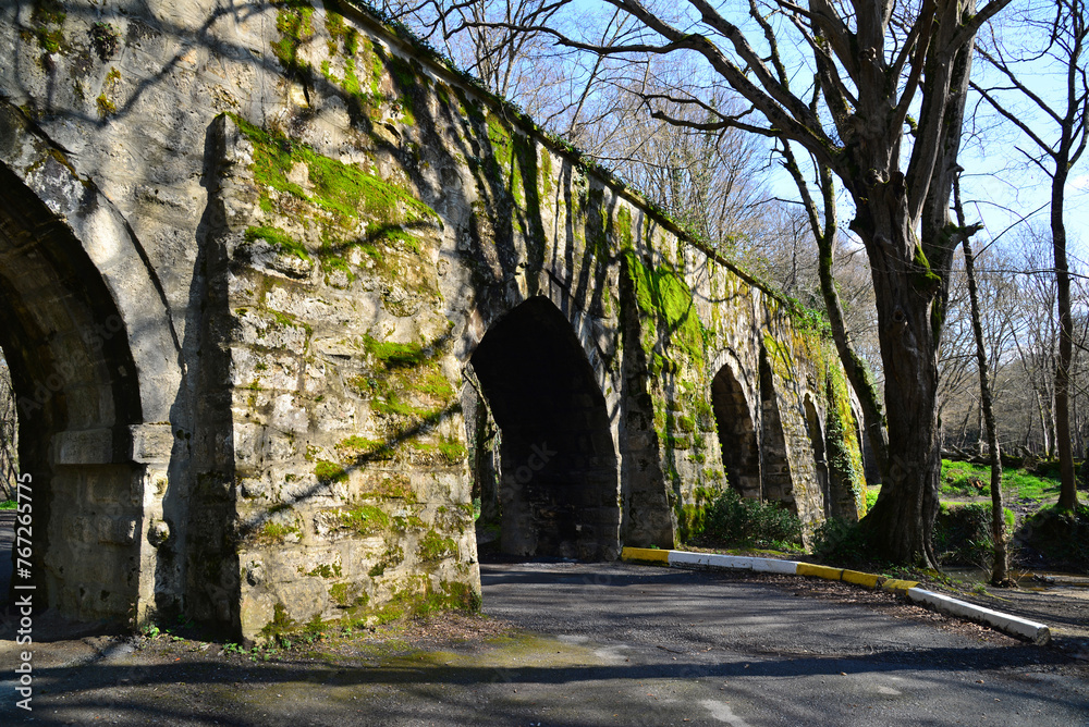 Ayvat Aqueduct in the Belgrad Forests in Istanbul, Turkey was built during the Ottoman period.