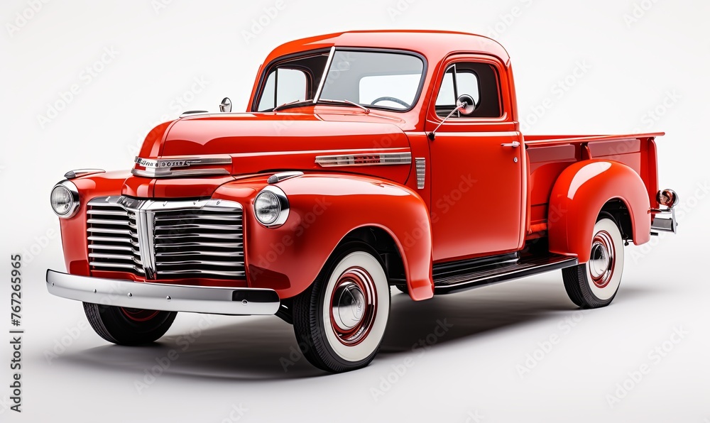 Vintage Red Truck on White Background