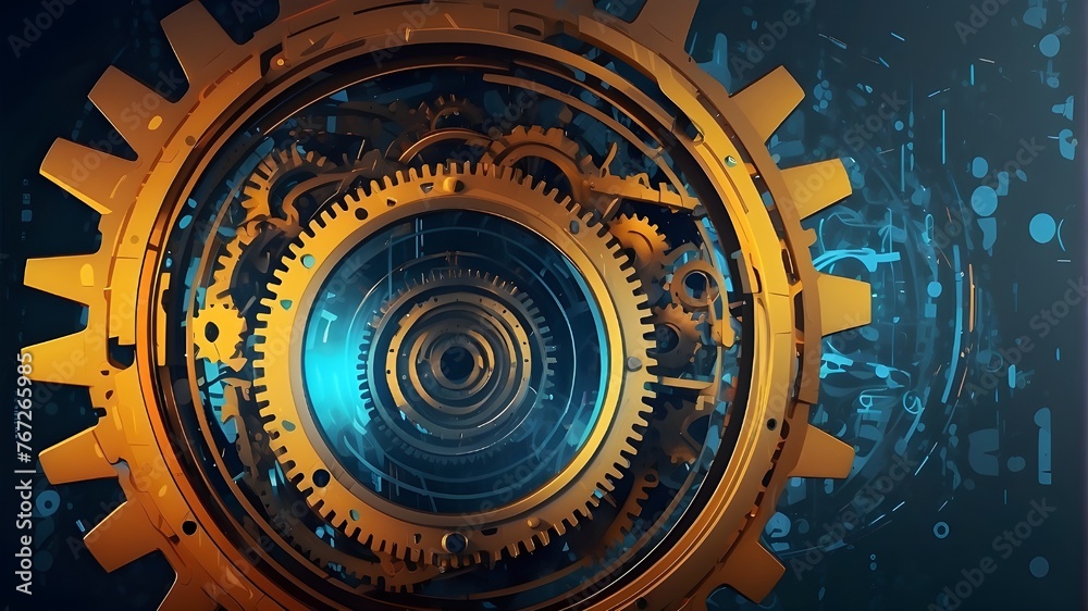 abstract background with gears, Unreal machinery and gears. colorful. circles on an abstract backdrop