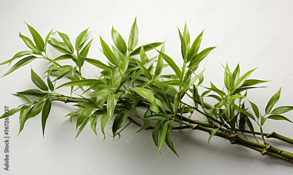 Green Bamboo Leaves on White Surface Green Bamboo Leaves on White Surface