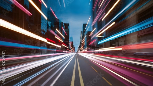 Urban rush blurred city lights whiz by in dynamic motion