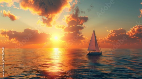 Sailing into Sunset on Tranquil Ocean Waters © banthita166