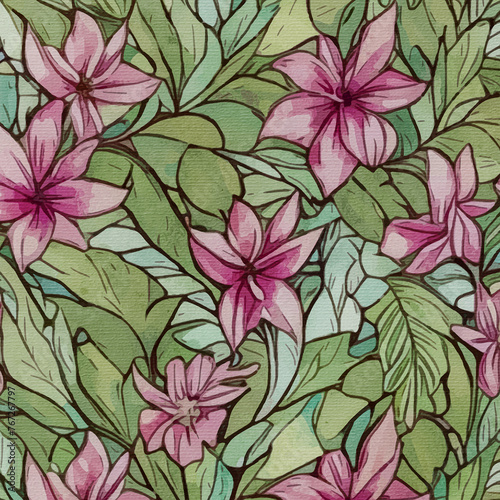 Watercolor painting on canvas. Artistic brush strokes. Botanical illustration for printing on wall decorations. Generated by Ai