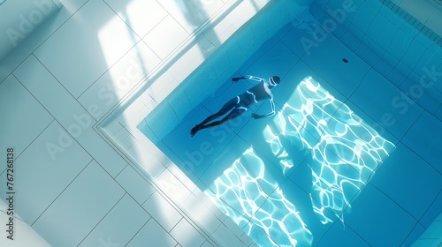 Sleek aquatech swimming pool with AI robot in motion: A futuristic take on advanced technology and leisure photo