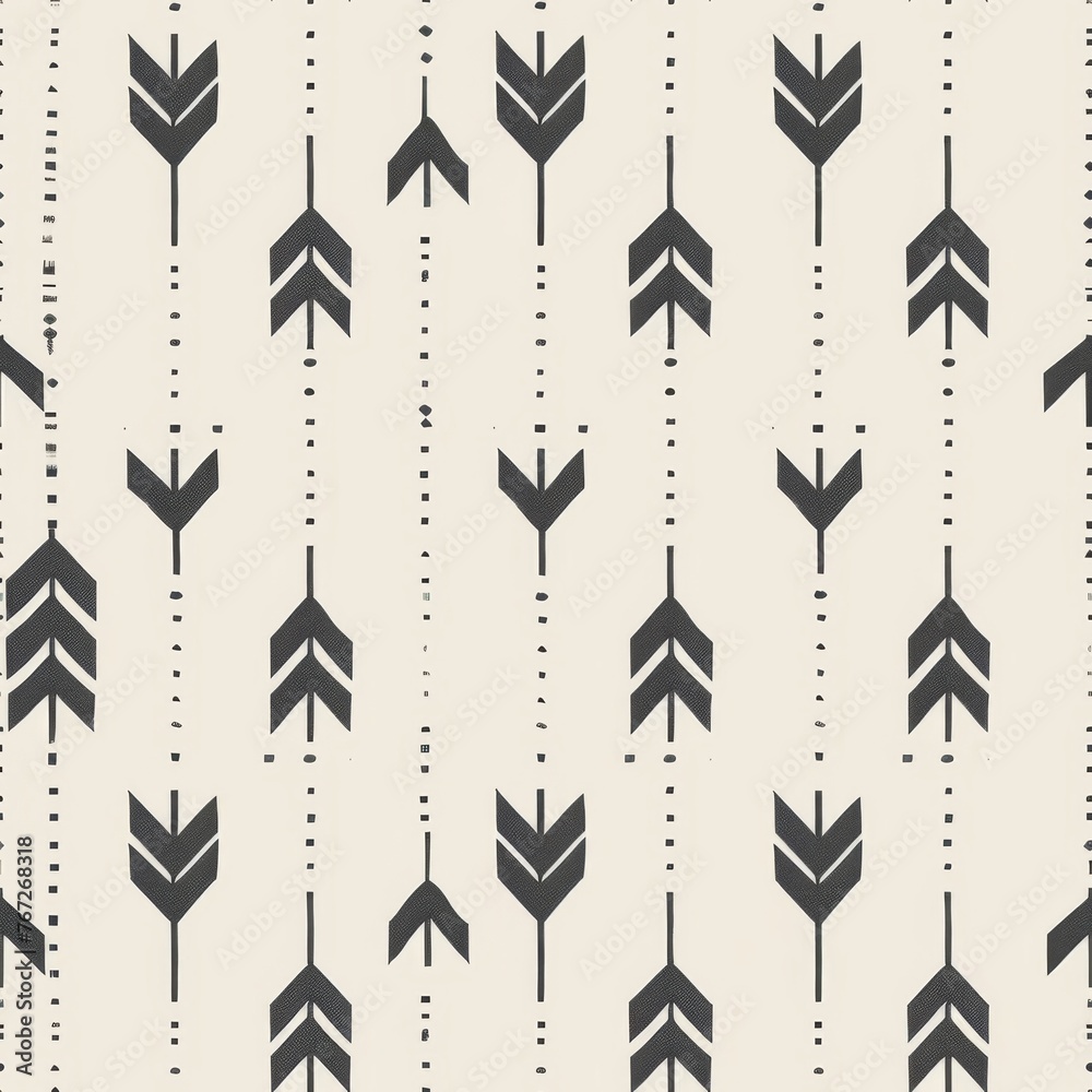 A seamless geometric pattern featuring a black arrow motif on an off-white background, creating a minimalist and modern textile design. A seamless geometric pattern featuring a black arrow motif on an off-white background, creating a minimalist and modern textile design.