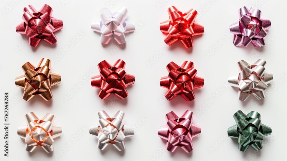Colorful gift bows on white background. Gift wrapping ribbon Colorful gift bows on white background. Gift wrapping ribbon