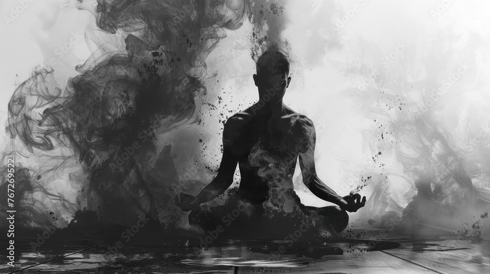 Obraz premium Unic Silhouette in Meditative Pose