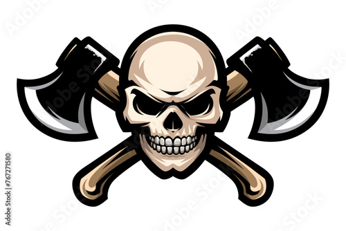 Human skull and crossed axes. Gangster sign, bandit symbol. Vector illustration.