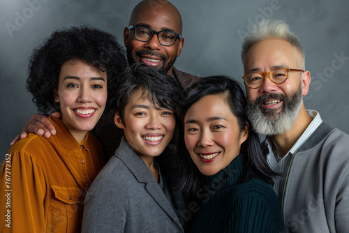 Group of positive handsome very different people, students, managers. Concept of diversity. Different hair style. Afro-american, Asian and Caucasian people. © Natalia Schuchardt