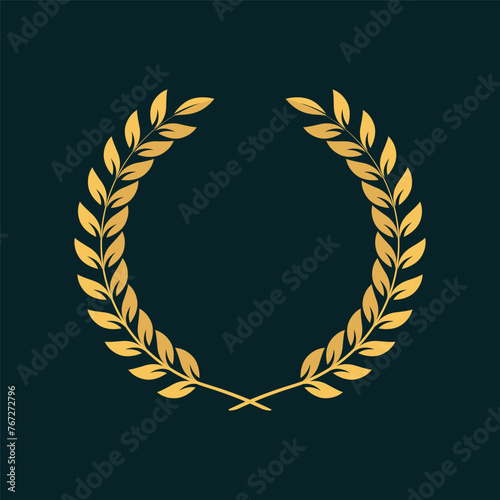 Vector golden laurel circular foliate laurel branches. Golden laurel wreath silhouette. Trophy crest. Greek gold branch award, winner round emblem photo