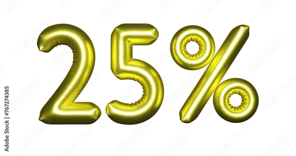 3D Inflated Number 25 Percent Off Yellow Without Background 3D Inflated Number 25 Percent Off Yellow Without Background