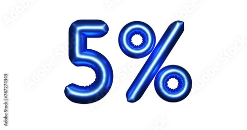 3D Inflated Number 5 Percent Off Blue Without Background