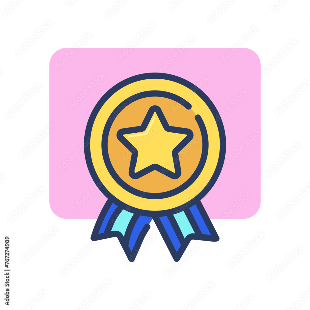 Reward medal with star thin line icon. Ribbon, trophy, circle, badge. Triumph or achievement concept. Vector illustration symbol element for web design and apps Reward medal with star thin line icon. Ribbon, trophy, circle, badge. Triumph or achievement concept. Vector illustration symbol element for web design and apps