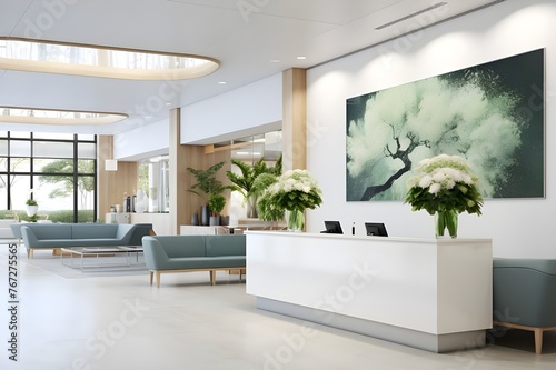 Hospital Waiting Room with Art Gallery and Comfortable Chairs