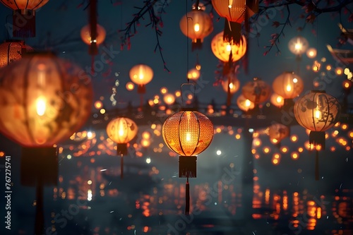 Glowing Lantern Festival: Lanterns lighting up the night sky during a traditional lantern festival.