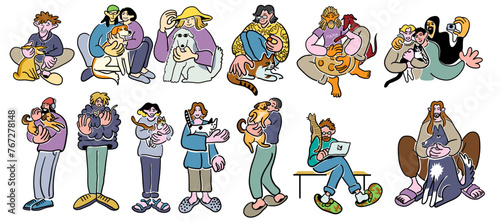 color cartoon people doodle style. set of men and women in different poses.print advertising poster template. © Anna
