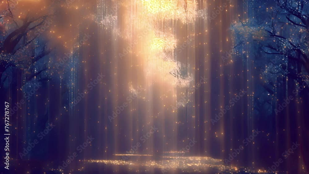 Magical fantasy forest road sparkling lights. In magical and mysterious fantasy forest with mystical sun light and firefly. Fairy tale concept beauty Magical fantasy forest road sparkling lights. In magical and mysterious fantasy forest with mystical sun light and firefly. Fairy tale concept beauty