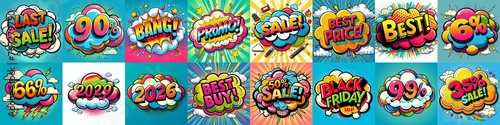 Sale stickers pop art style. AI generated illustration