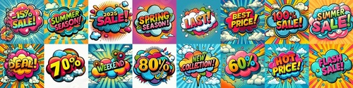 Sale stickers pop art style. AI generated illustration