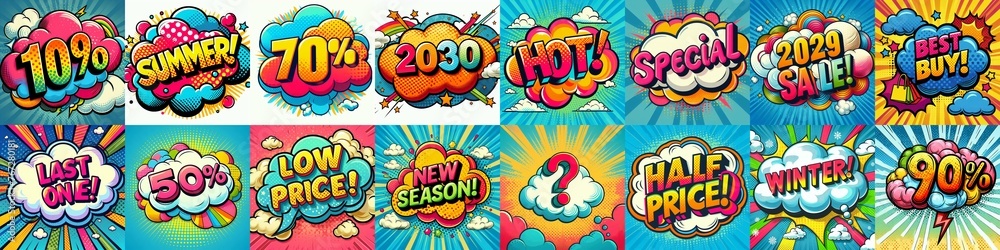Sale stickers pop art style. AI generated illustration Sale stickers pop art style. AI generated illustration