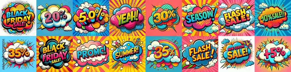 Sale stickers pop art style. AI generated illustration Sale stickers pop art style. AI generated illustration