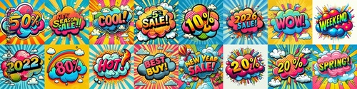 Sale stickers pop art style. AI generated illustration